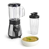 Moulinex Blend&Go LM1B1D 300W Mixer, Smoothie-Mixer mit 750 ml Kunststoffkrug, inklusive 750 ml tragbarer Flasche, 4 abnehmbaren Klingen, Edelstahloberflächen