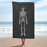Jubonexis Schlichtes minimalistisches Strandtuch mit Skelett-Illustration, sandfrei, Mikrofaser, groß, Mehrzweck-Duschtücher, saugfähig, für Badezimmer, Pool, 130 x 80 cm
