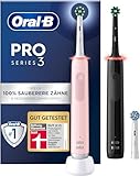 Oral-B Pro 3 3900 Elektrische Zahnbürste/Electric Toothbrush, Doppelpack & 3 Aufsteckbürsten, mit 3 Putzmodi und visueller 360° Andruckkontrolle für Zahnpflege, Geschenk Mann/Frau, schwarz/pink