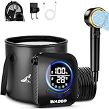 WADEO Tragbare Dusche mit Pumpe und Wasserbehälter, 8000mAh wiederaufladbare Campingdusche mit LED-Anzeige, 5-Gang-Schaltung, 4 Sprühmodi, Outdoor-Campingpumpe für Wandern Reisen Auto Garten