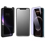 JELLYEA 3 Stück aus gehärtetem Glas matt für iPhone 12 Folie matt + Privacy + blaues Licht 3 Stück Anti-Fingerabdruck 9H Matt Displayschutzfolie für iPhone 12,6.1 Zoll