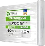 V1 Trade Stretchfolie Transparent - Strechfolienrolle 150m x 40 cm - Verpackungsfolie 23my - Umzugsfolie für möbel - Stretch Film for moving