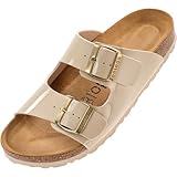 Palado Damen Sandalen Korfu Lack - Sommerliche Pantoletten für Frauen Beige UK7 - EU40