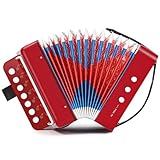 Akkordeon Kinder Ziehharmonika, 10 Tasten Knopf Akkordeon mit Riemen, Ziehamonikar Musikinstrument Geschenk für Anfänger, Akkordeon Erwachsene und Kinder ab 3 Jahre, Rot