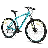 Hiland 29 Zoll Mountainbike, Aluminiumrahmen 21 Gang Schaltung MTB mit Scheibenbremse Federgabel, Mountainbike für Männer Blau