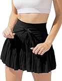 NIUVOO Damen-Tennisrock, Golf-Skorts, hohe Taille, Kordelzug, doppellagig, Netzstoff, Mini-Röcke, Fitness, Workout, Laufen, Tennis, Skorts mit Shorts, Schwarz , X-Large