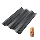 Baguette Backform mit Antihaftbeschichtung, Baguetteblech für 3 Baguettes, Schwarz, Brötchen Backform, Baguette Blech 38x25cm, ideal für perfektes Brotbacken zu Hause.