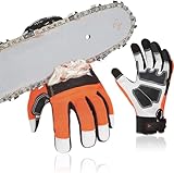 Vgo... 1 Paar EN381-7, Klass 1, 20 m/s, Kettensägeschutzhandschuhe, Schnittschutz, hohe Anti-Schneidenferigkeit, aus Ziegenleder und PVC (GA8912), Orange