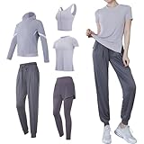 Xxl Damen 5-teiliges Sportbekleidungs-Set, Yoga-Fitness-Set mit BH, Tops, Shorts und Leggings, atmungsaktives Gewebe für Bewegung und Passform, Mehrfarbig, Einheitsgröße