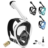 Schnorchelmaske Erwachsene Vollgesichtsmaske – CO₂ sicher Wasserdicht & Beschlagfrei Tauchmaske mit Kamera Halterung – Tauchermaske mit Tragetasche & Ohrstöpsel (weiß, L-XL)
