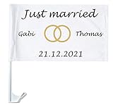 Autofahne Hochzeit mit Namen personalisiert Autoflagge Wunschname Heirat Just Married 1