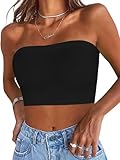 Gosunny Damen Tube Top Sommer Trägerloser Bandeau Rückenfrei Slim Fit Ärmellos Crop Weste(Solid Schwarz,S)