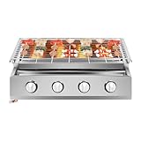 Konfiur Gasbräter Gasgrill 4 Brenner, BBQ Tischgrill, Edelstahl 4-Flammen Brenner mit Abnehmbarer Grill, 4-Flammen Lpg Gasgrill für Camping Balkon Garten Picknick, 58x40x20cm