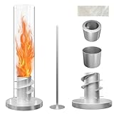 PEILU 40cm Hoch Bioethanol Kamine Freistehend Terrassenfeuer mit Glas Windschutzscheibe, Metall Löschhilfe & Stabile Stahl Sockel Rund Feuersäule für Garten Balkon Wohnzimmer Deko (Silber)