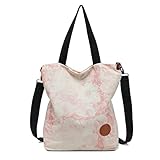 JANSBEN Damen Canvas Handtasche Schultertasche Casual Multifunktionale Umhängetaschen Groß für Arbeit Schule Shopper Lässige täglich (Pink Bogen)