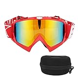 Dirt Bike Motorcycle Goggles, Motocross Riding Offroad Glasses, Motorcycle Goggles PC Sponge Adjustable Protective Sunglasses Motorbike Accessories for Off Road Riding Hiking (Schwarzes Rahmen (Rote