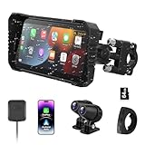 Vtopek 4K Dashcam Motorrad CarPlay 6,25-Zoll Motorrad Display Wireless Carplay Android Auto Motorradnavigationsgeräte IP67 Wasserdicht Motorrad Navigation Dual-Bluetooth Siri Fernbedienung 64GB-Kart