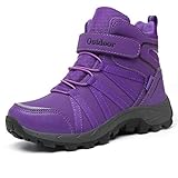 ZYLDK Winterstiefel Kinder Winterschuhe Wanderschuhe Schneestiefel Jungen Warmfutter Wasserdicht Baumwollschuhe Mädchen Trekking Snowboots Mit Klettverschluss,Violett,40 EU