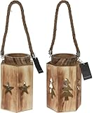 Bambelaa! 2er Set Weihnachtliche Vintage Holzlaterne Windlicht mit Sternen- und Tannenbaummuster (ca. 14 x 16 x 23 cm)