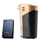 Gasfeuerzeug mit schräger Flamme, offene Flamme, weiche Flamme, multifunktionales, einstellbares, nachfüllbares Butan, for Männer(Gold)