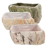 CLISPEED 3 Stück Keramik Sukkulenten Blumentopf Teilig Rechteckiger Porzellan Pflanzkübel Steinoptik für Sukkulenten Zimmerpflanzen Wohn und Bürodekoration