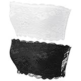 Nogeqi 2 Stück Spitze Bandeau BH Damen Dehnbar Spitzen Bandeau Top, Trägerlose Lace Tube Top Bra Damen, Dehnbar Brust Wickeln Büste 60-100 cm (Schwarz, Weiß)