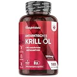 Antarktische Krillöl Weichkapseln - 1200mg pro Portion - Liefert Omega 3, DHA, EPA, Astaxanthin, Cholin & marine Phospholipide - 180 Softgels für 3 Monate - Glutenfrei, Laktosefrei - WeightWorld