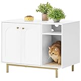 Hzuaneri Katzenschrank, Katzentoilette, Katzenklo Schrank, Katzenhaus mit Tür und separater Trennwand, 80 x 50 x 61 cm, Stabile Katzenschrank, Sitzbank, Weiß und Gold 01503GCLB