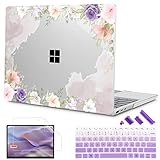 Mektron 2023 Microsoft Surface Laptop GO 3 Hülle 12,5 Zoll kompatibel mit Go 2/1 Laptop Cover 2022-2020 Modell 1943/2013 Kunststoff Hartschale mit Displayschutzfolie, schönes Blumenmuster