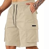 Generisch Herren Cargo Shorts Kurze Hose Bermuda Cargoshorts für Männer Sommer Kurze Freizeithose Einfarbige Strandshorts mit Taschen Outdoor Sport Shorts mit Seitentaschen