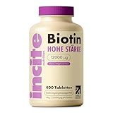 Incite Nutrition Biotin-Haarwachstumsergänzungsmittel 12.000 mcg – Tabletten (Ganzjahresvorrat plus Vorrat), hergestellt im Vereinigten Königreich, für Herren und Damen, 400 Stück (1er-Pack)