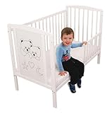 Bello24 - Kinderbett Babybett & Kindercouch aus Massivholz 3 Fach höhenverstellbar mit DREI herausnehmbaren Latten inkl. Matratze und Umbaukit 60 x 120 cm