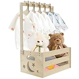 Holz Baby Geschenk Korb mit Griff und 5 Kleiderbügel, Holzkiste für Babypartys, Baby Dusche Kiste, Kinder Kleiderbügel Baby-Aufbewahrungskorb Schrank Baby-Willkommensgeschenkeern