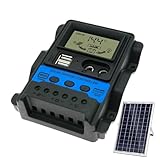 Generico Laderegler, 12 V/24 V, intelligente Spannung, 30 A, Dual-USB-Anschluss, Controller, Solarpanel mit LCD-Display, für Dach, Schiff, Yacht, Werkstatt