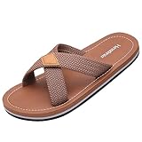 Harssidanzar Herren Cross Slide Sandalen Slip auf Bequeme Leichte Sommer Slipper Schuhe Für Innen und Outdoor Quick-Dry KM229EU,Sattel,Größe 43