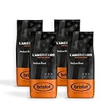 Bristot, Gemahlener Kaffee L’Americano Medium Roast – Mischung für Filterkaffee aus Brasilien und Südostasien, für Moka, Schokolade, Gewürzen und Kakaonoten – Set mit 4 pro 226 g (Insgesamt 904 g)