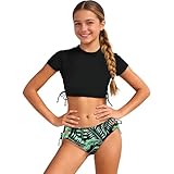 bikinis für mädchen 13 jahre, Bikini Mädchen Set Bequem Strand Oberteil und High Waist Bikinihose Zweiteiler Kinder Badeset Swimsuit Sport 2-Teilig Badeanzug Tankini Teenager Schwimmanzug, Schwarz, 13