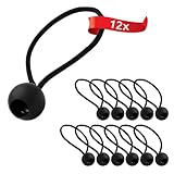 ECENCE Spanngummis mit Kugel 12 Stück, Planenspanner, robuste Expanderschlingen mit Kunststoff-Kugel, Zeltgummis 15cm zum Sichern von Planen, Pavillons Schwarz