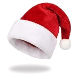 Nordstern Weihnachtsmütze für Erwachsene - Rot Weiße Nikolausmütze, Bommelmütze mit Plüsch Rand für Weihnachtsfeiern und Weihnachtsmann Kostüm