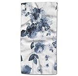 HGOD DESIGNS Handtuch, Blume, Vintage-Sommermuster mit Aquarell-Blume, Indigo, Handtuch für Badezimmer, Küche, Bad und Handtücher, 76,2 cm L x 38,1 cm B