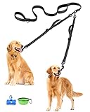 PetBonus Hundeleine Doppelleine für 2 Hunde, Keine Verwicklung Leine für 2 Hunde Groß, Verstellbar Reflektierend Doppelte Leinen mit 4 Gemütlich Gepolsterte Griffe (Schwarz)
