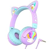 iClever Kinder Kopfhörer, LED Beleuchtetes Katzenohr, 85dBA Sichere Lautstärke, Stereo Sound, Kleinkind Kopfhörer, Faltbare 3,5mm Kinder kopfhörer mit Kabel für iPad, Tablets, Schule, Reisen