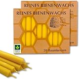 Figura Santa® BAUMKERZEN 40x Premium Kerzen aus 100% reinem BIENENWACHS - Bienenwachskerzen Geburtstagskerzen Christbaumkerzen H10 Ø1,25 cm ca. 2.5 h Brenndauer/Kerze