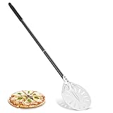 Perforierte Pizzaschaufel, 6 Zoll Pizzaschieber Pizzapaddel aus Aluminium mit Langem Abnehmbarem Griff, Pizzawender Runder Pizzaschieber 80cm Gesamtlänger, Pizza Schieber für den Grill & Backofen