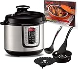 Tefal Multikocher Fast & Delicious Multicooker 1200 Watt, elektrischer Schnellkochtopf + Ingenio Schöpfkelle, 25 Automatische Programme, 6 Liter, Einstellbare Temperatur & Zeit, Rezeptheft, Edelstahl