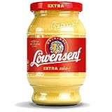 Löwensenf - Extra scharfer Senf 250 ml im Tönnchen - Mit unveränderter Rezeptur seit 1920 mit einzigartiger Schärfe - Für Würstchen, Burger und zum Verfeinern von Grillmarinaden