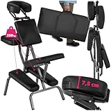 tectake® Massagestuhl klappbar, ergonomischer Hocker ohne Armlehne, Mobile Portable Behandlungsliege zusammenklappbar, Massage Stuhl mit Zubehör Tragetasche - schwarz