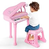 DREAMADE 31 Tasten Keyboard Kinder, E-Piano mit Hocker & Mikrofon & 3 Lehrmodi & 4 Rhythmen & Aufnahme, Elektronisches Klavier für Mädchen & Junge ab 3 Jahre (Rosa)