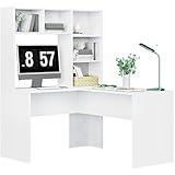 FirFurd Eckschreibtisch Weiß Schreibtisch L Form Computertisch mit Bücherregal PC Laptop Tisch Tisch für Büro Arbeitszimmer Wohnzimmer Homeoffice 152,5 x 124,7 x 107,8 cm