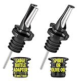 Poura Ausgießer für Spirituosen oder Olivenöl - Spülmaschinenfeste Flaschenausgießer mit Luftdichten Kappen. Edelstahl Schnapsausgießer | Ölausgießer - Schwarz Ausgiesser 2 Pack mit 2 Adaptern